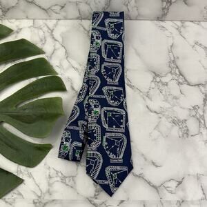 Josh Bach Vintage 90s Baseball Stadium Blueprint Map Silk Neck Tie Blue MLB